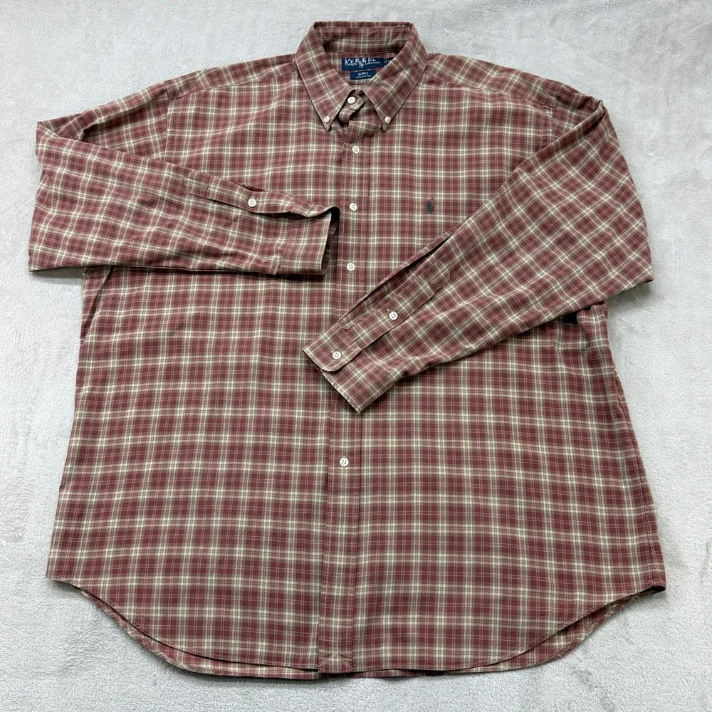 VTG Polo Ralph Lauren Button Down Shirt Men XL Plaid Blake Long Sleeve Cotton